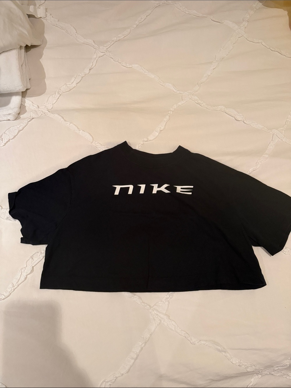 Nike Black Crop Tee with White Logo
